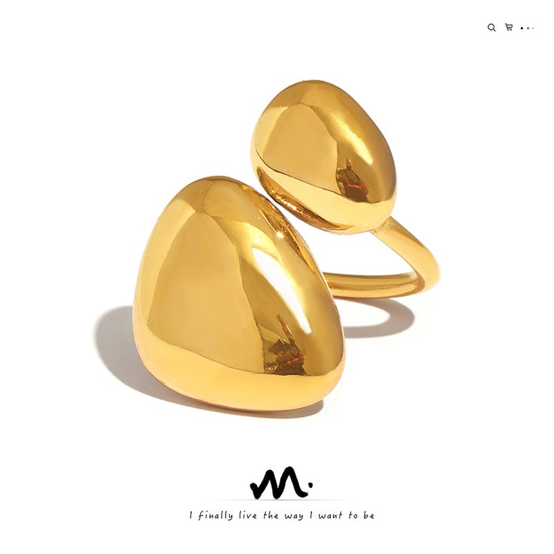 Ins Style Geometric Asymmetrical Glossy Open Ring Stainless Steel 18K Gold Plated Trendy Spot Ring - Image 2